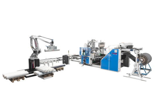 Automatische Warenaufmachung mit Palettierroboter
